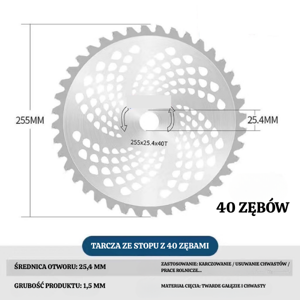 Ostrze Do Cięcia Trawy Ze Zębami Ze Stopu, O Średnicy Wału 25,4 Mm, Typ 40-Zębowy (Zawiera Akcesoria)