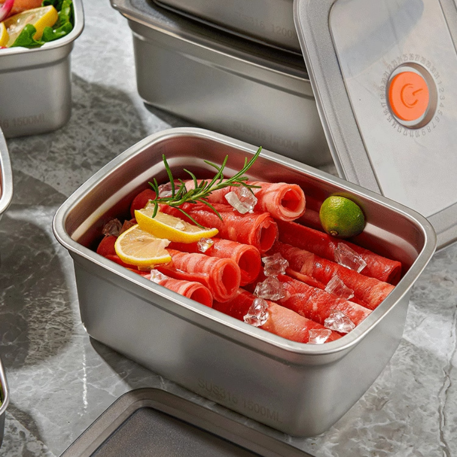 Duży Hermetyczny Pojemnik Na Żywność Ze Stali Nierdzewnej Antybakteryjnej – 1500ml (19 x 14 x 8 Cm)