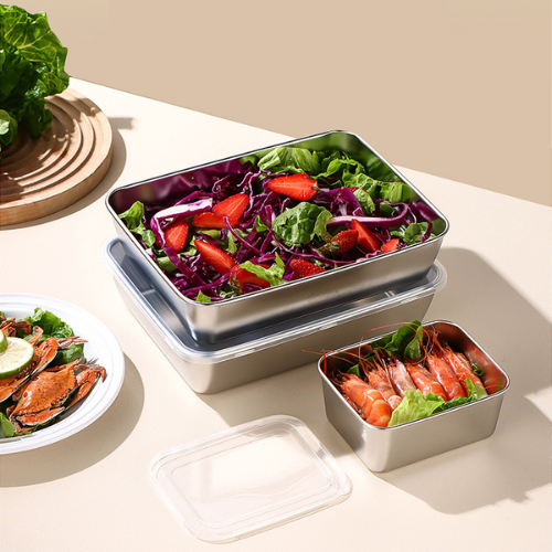 💥 Pojemniki Na Przechowywanie Żywności SUS304, Prostokątne Tacki Ze Stali Nierdzewnej Z Gumowymi Pokrywkami (25x20x5cm)