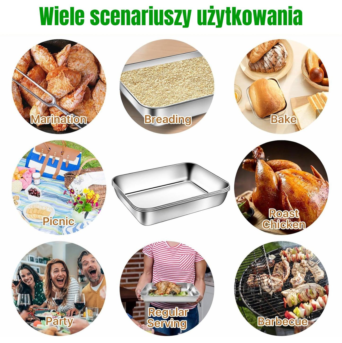 💥 Pojemniki Na Przechowywanie Żywności SUS304, Prostokątne Tacki Ze Stali Nierdzewnej Z Gumowymi Pokrywkami (25x20x5cm)