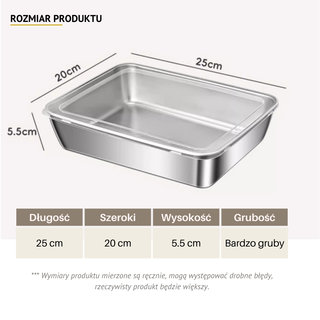 Duża taca na żywność ze stali nierdzewnej 304 (25 x 20 x 5 cm) 🥗