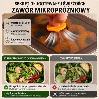 Antybakteryjny próżniowy pojemnik na żywność ze stali nierdzewnej, duży rozmiar 1500 ml (19×4×8 cm)