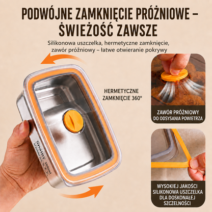 Antybakteryjny próżniowy pojemnik na żywność ze stali nierdzewnej, duży rozmiar 1500 ml (19×4×8 cm)