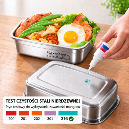 Antybakteryjny próżniowy pojemnik na żywność ze stali nierdzewnej, duży rozmiar 1500 ml (19×4×8 cm)