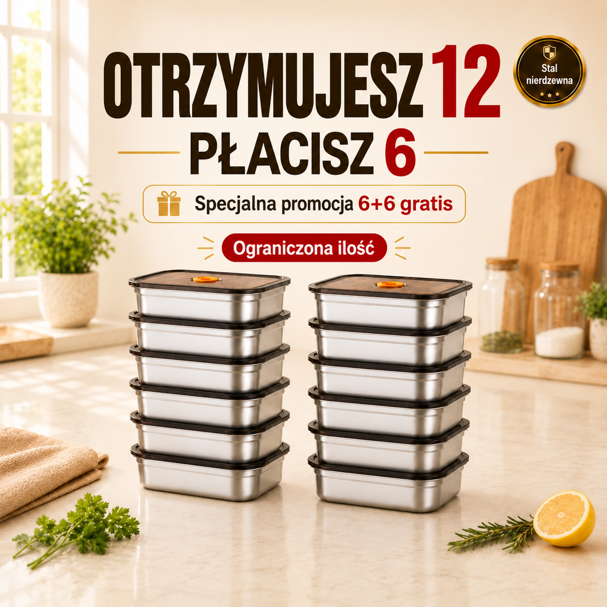Zestaw pojemników ze stali nierdzewnej 316 z hermetycznym zamknięciem próżniowym