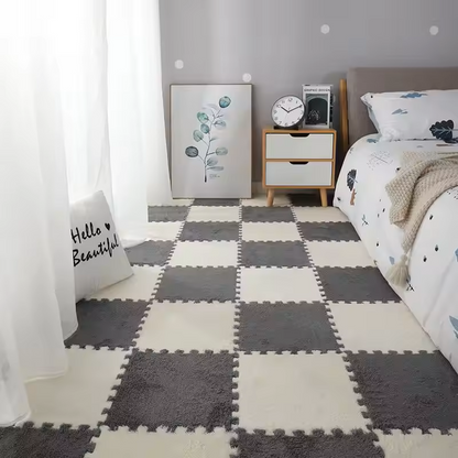 Dywan z Pluszowych Puzzli (Szary + Biały)