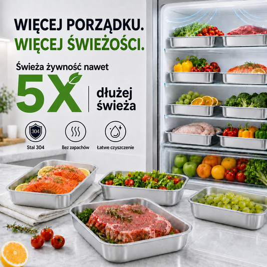 Pojemnik ze stali nierdzewnej 304 – Lodówka bez zapachów, świeże jedzenie przez cały tydzień.