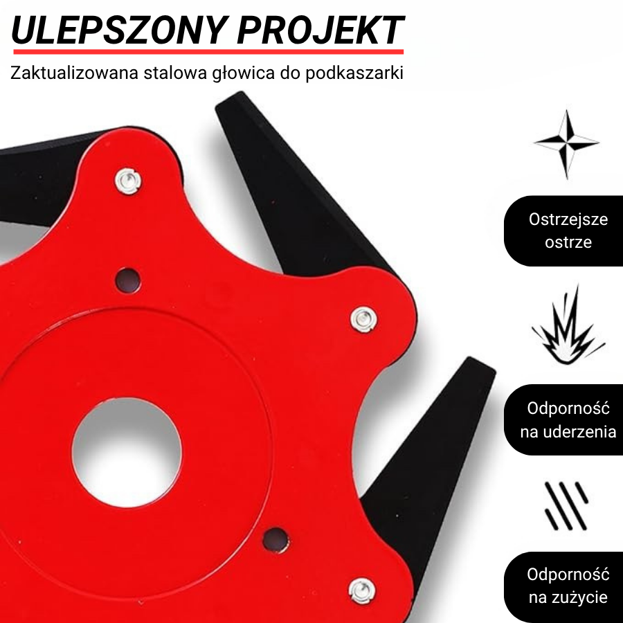 Głowica tnąca z 6 superwytrzymałymi ostrzami ze stali manganowej (w zestawie z akcesoriami)