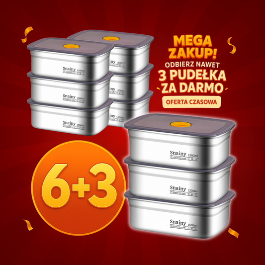 🇵🇱 (6+3 GRATIS) Pudełko na żywność ze stali nierdzewnej niemieckiej 316 z pokrywką próżniową – 1500ml