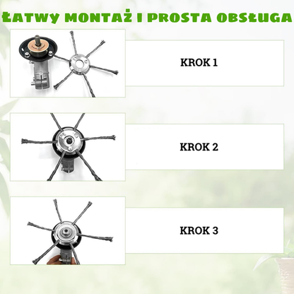6-ostrzowa głowica do kosy wykonana z wysokiej jakości stali: usuwa każdy rodzaj chwastów