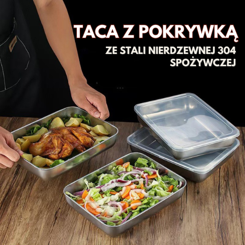 Pojemniki Na Przechowywanie Żywności SUS304, Prostokątne Tacki Ze Stali Nierdzewnej Z Gumowymi Pokrywkami (25x20x5cm)