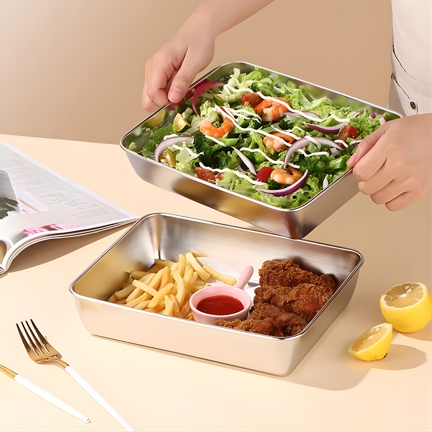 Pojemnik na żywność ze stali nierdzewnej 304 – Dłuższa świeżość i maksymalne bezpieczeństwo (25x20x5 cm)