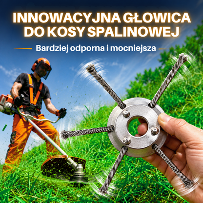 Głowica kosiarki ma 6 ramion splecionych z wytrzymałego drutu stalowego