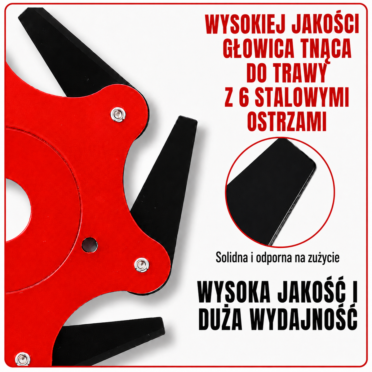 6 ostrzy ze stali manganowej – mocne cięcie, wysoka trwałość + akcesoria