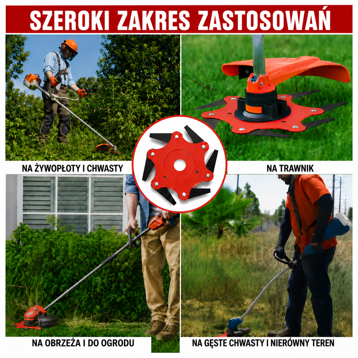 6 ostrzy ze stali manganowej – mocne cięcie, wysoka trwałość + akcesoria