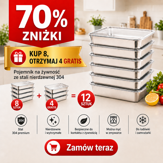 🎁SUPER PROMOCJA | Pojemnik Na Żywność Z Niemieckiej Stali Nierdzewnej 304 - 2000ML