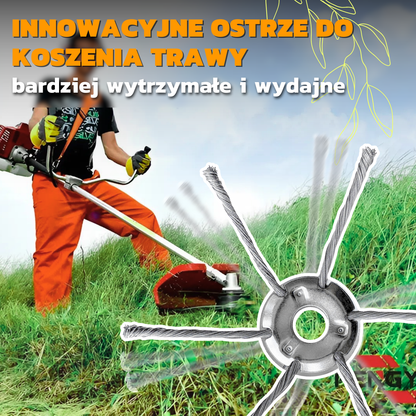 Głowica kosiarki posiada 6 ramion splecionych z wytrzymałego drutu stalowego