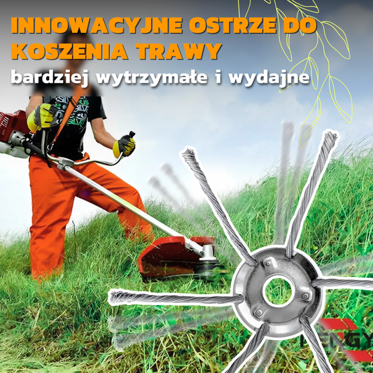 Głowica kosiarki posiada 6 ramion splecionych z wytrzymałego drutu stalowego