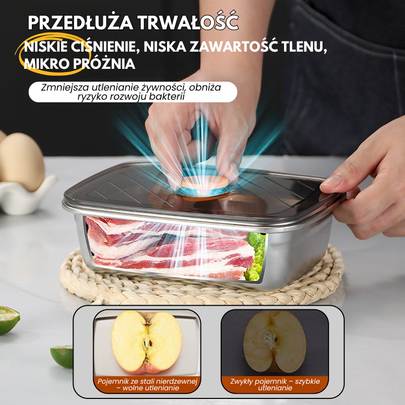 Duży Hermetyczny Pojemnik Na Żywność Ze Stali Nierdzewnej Antybakteryjnej – 1500ml (19 x 14 x 8 cm)
