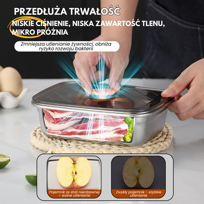 Duży Hermetyczny Pojemnik Na Żywność Ze Stali Nierdzewnej Antybakteryjnej – 1500ml (19 x 14 x 8 cm)