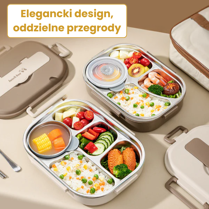 ✨Pudełko na lunch ze stali nierdzewnej z praktycznymi przegrodami, kompletny zestaw obiadowy, dodatkowo: 1 okrąłe pudełko w prezencie