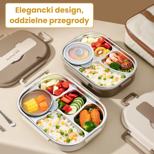 ✨Pudełko na lunch ze stali nierdzewnej z praktycznymi przegrodami, kompletny zestaw obiadowy, dodatkowo: 1 okrąłe pudełko w prezencie