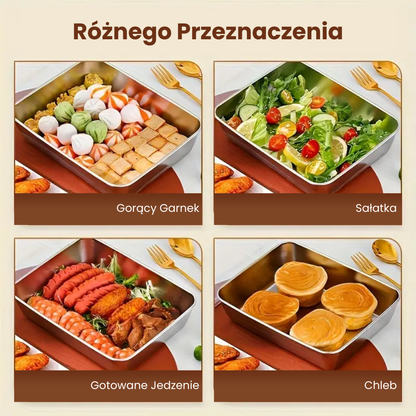 ⭐️ Pojemnik na żywność ze stali nierdzewnej SUS304, bezpieczny, zachowuje świeżość 5 razy dłużej (25 x 20 x 6 cm)