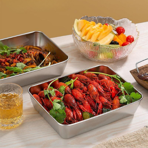 Pojemniki Na Przechowywanie Żywności SUS304, Prostokątne Tacki Ze Stali Nierdzewnej Z Gumowymi Pokrywkami (25x20x5cm)