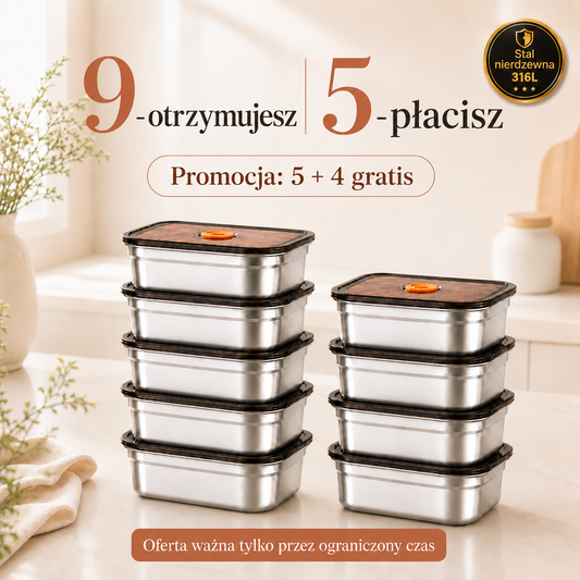 ⚡ Otrzymujesz 9, płacisz za 5 | Próżniowy pojemnik na żywność ze stali nierdzewnej 316L