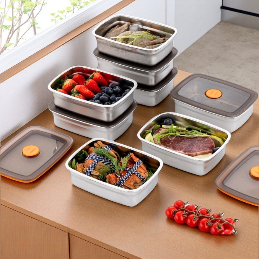 Duży Hermetyczny Pojemnik Na Żywność Ze Stali Nierdzewnej Antybakteryjnej – 1500ml  (19 x 14 x 8 cm) (LTT)