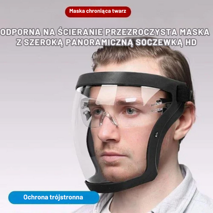 Osłona twarzy chroni przed drobnym pyłem i mgłą, pełna ochrona