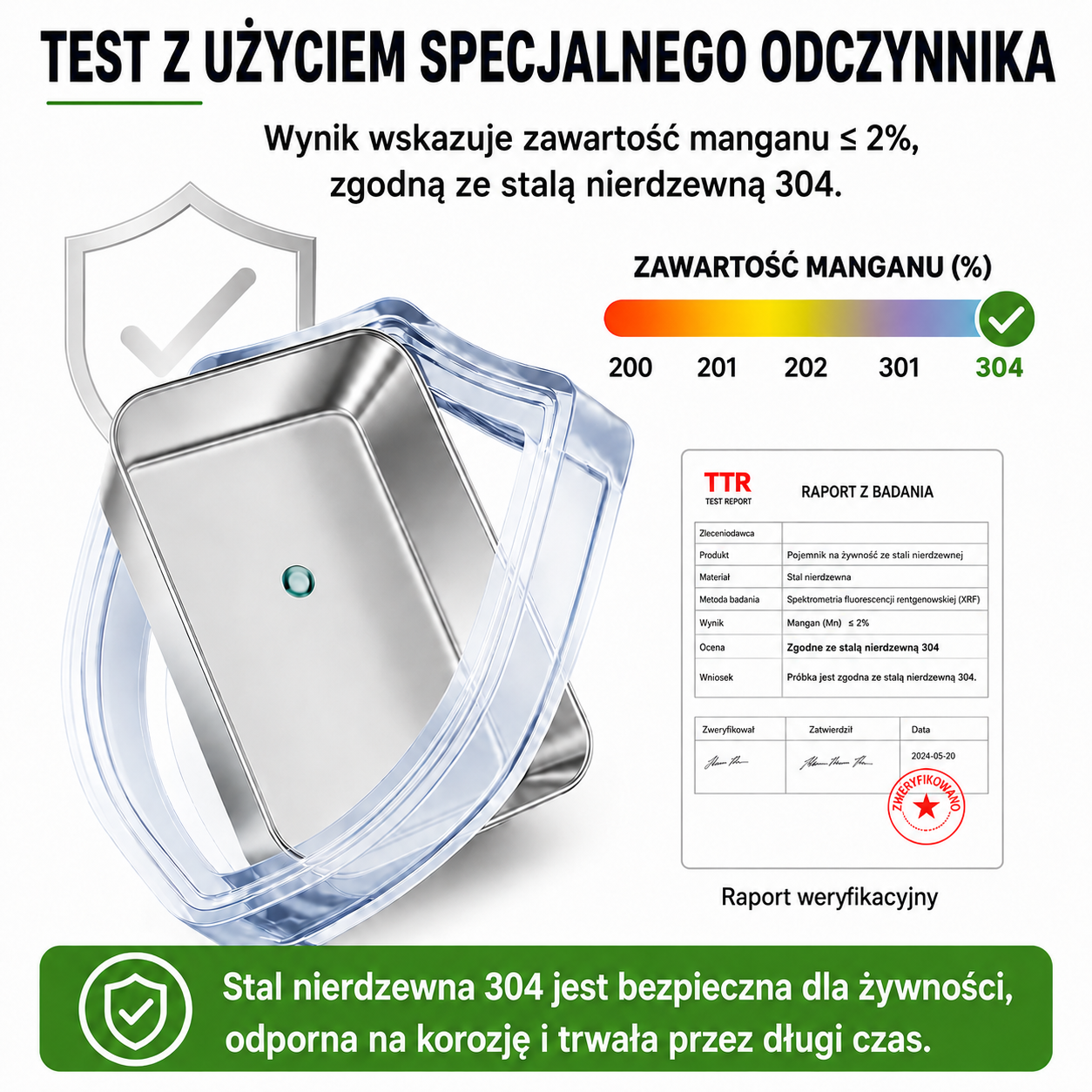 Pojemniki Na Przechowywanie Żywności SUS304, Prostokątne Tacki Ze Stali Nierdzewnej Z Gumowymi Pokrywkami (25x20x5cm)