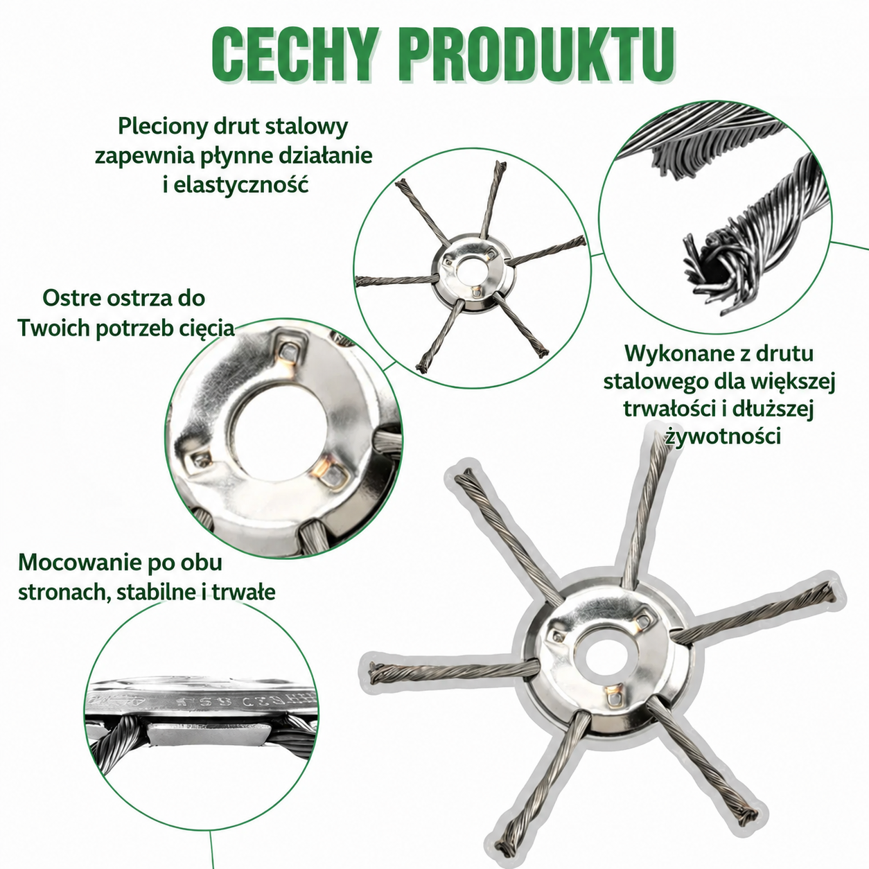Głowica Do Koszenia Trawy Posiada 6 Splecionych, Mocnych Ramion Ze Stalowego Drutu