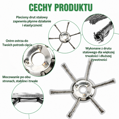 Głowica Do Koszenia Trawy Posiada 6 Splecionych, Mocnych Ramion Ze Stalowego Drutu
