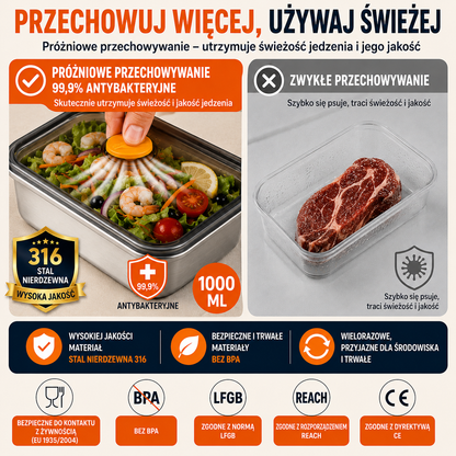 ⚜️Pojemnik próżniowy ze stali 316, 1000ML — niemiecka jakość | Świeża żywność 5× dłużej