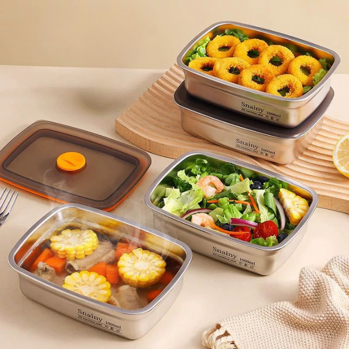 Duży Hermetyczny Pojemnik Na Żywność Ze Stali Nierdzewnej Antybakteryjnej – 1500ml  (19 x 14 x 8 cm) (LTT)