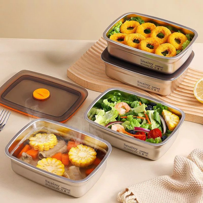 Duży Hermetyczny Pojemnik Na Żywność Ze Stali Nierdzewnej Antybakteryjnej – 1500ml  (19 x 14 x 8 cm) (LTT)