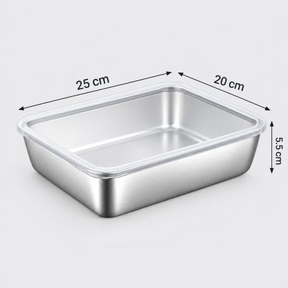 Premiumowy pojemnik na żywność ze stali nierdzewnej SUS304 o pojemności 2400 ml ze szczelną pokrywką (25×20×5 cm)
