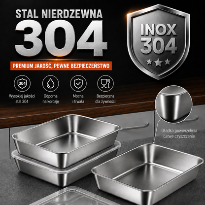 Pojemniki na żywność ze stali nierdzewnej 304 ze szczelną pokrywką – 25 × 20 × 5 cm
