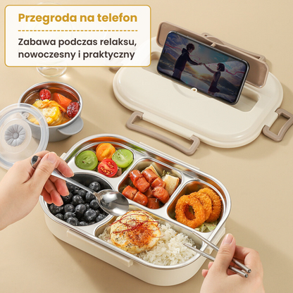 ✨Pudełko na lunch ze stali nierdzewnej z praktycznymi przegrodami, kompletny zestaw obiadowy, dodatkowo: 1 okrąłe pudełko w prezencie