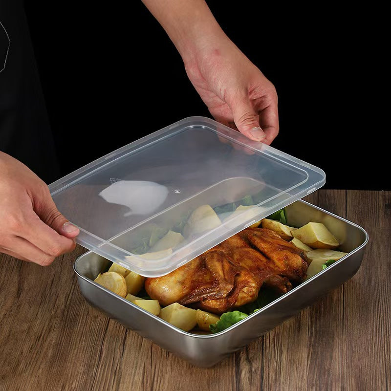 Pojemniki Na Przechowywanie Żywności SUS304, Prostokątne Tacki Ze Stali Nierdzewnej Z Gumowymi Pokrywkami (25x20x5cm)
