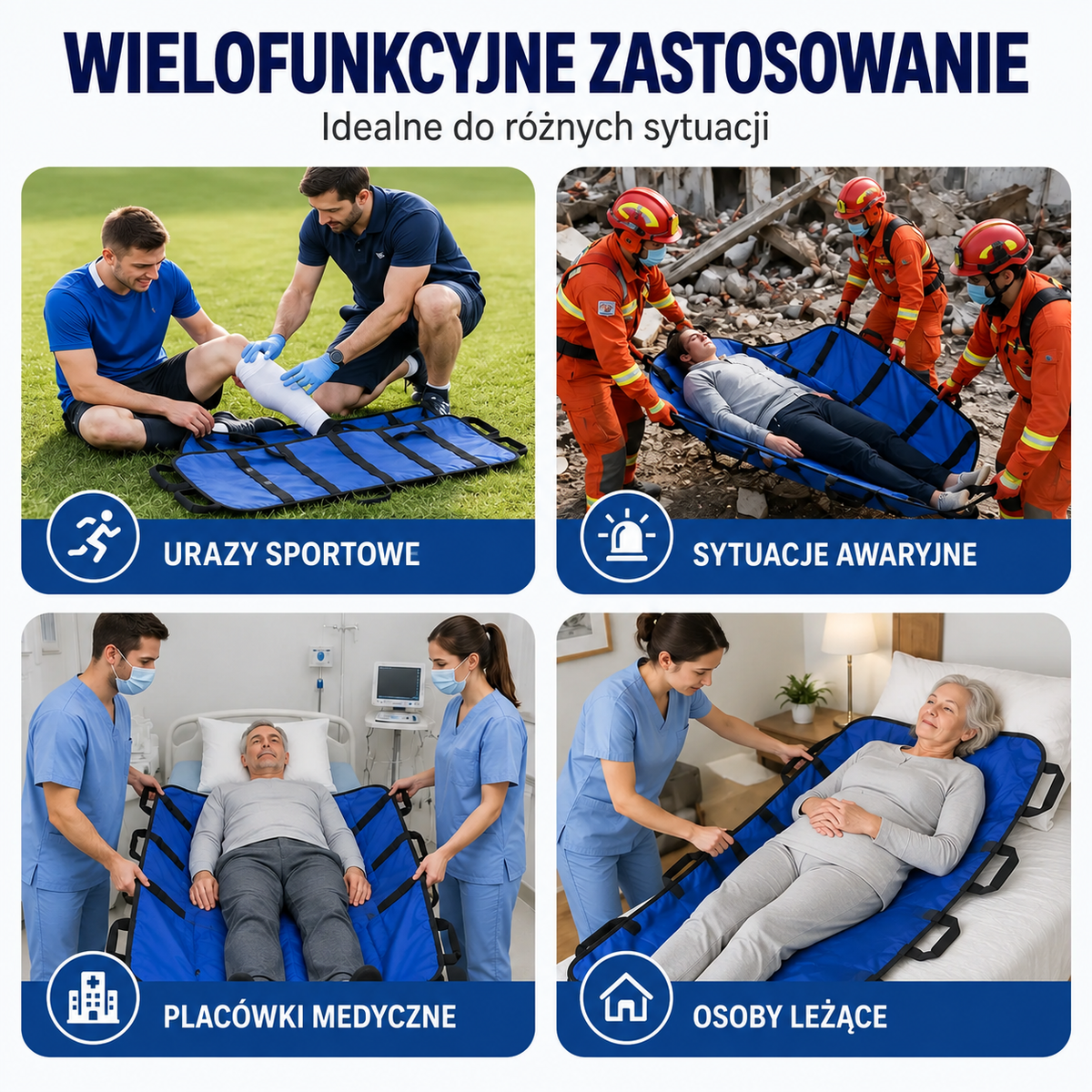 Płachta Do Przenoszenia Osób Starszych I Pacjentów — 6 Wzmocnionych Uchwytów, Nadaje Się Do Prania