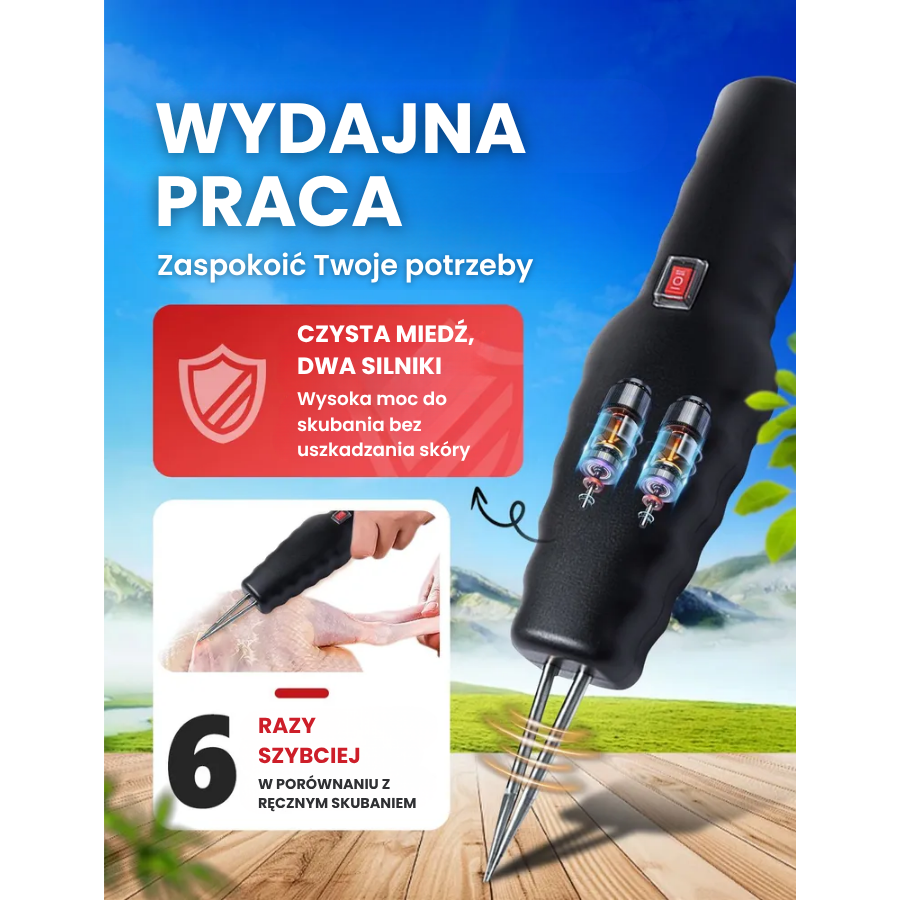 🇵🇱 Maszyna do usuwania piór drobiu – mocna, przenośna, szybkie ładowanie