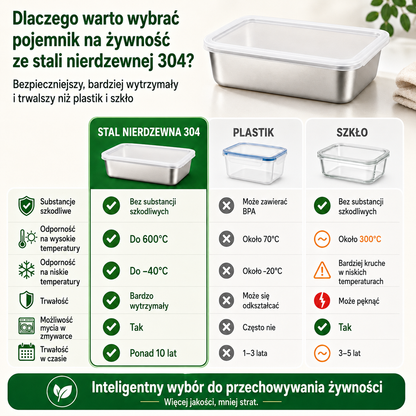 Pojemniki Na Przechowywanie Żywności SUS304, Prostokątne Tacki Ze Stali Nierdzewnej Z Gumowymi Pokrywkami (25x20x5cm)