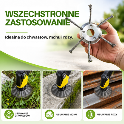 Głowica kosiarki ma 6 ramion splecionych z wytrzymałego drutu stalowego