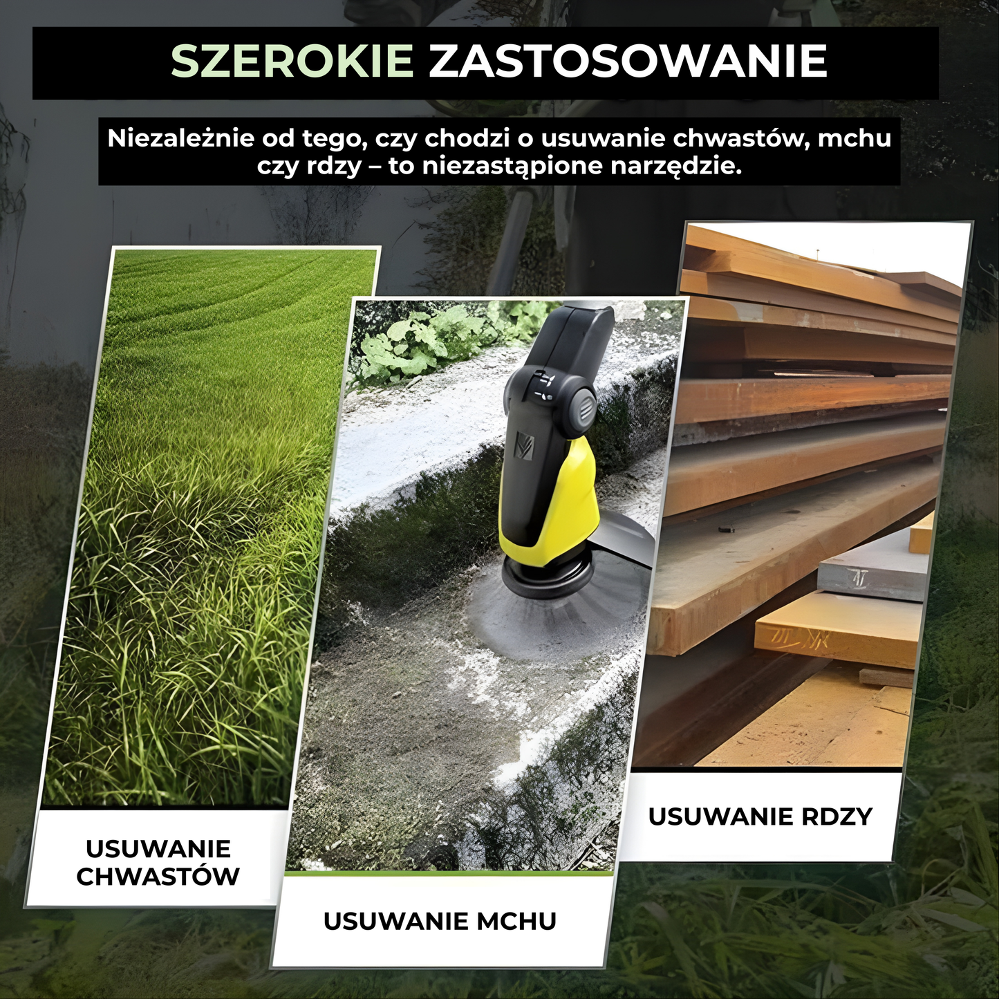 Głowica kosiarki posiada 6 splecionych ramion wykonanych z wytrzymałego drutu stalowego.