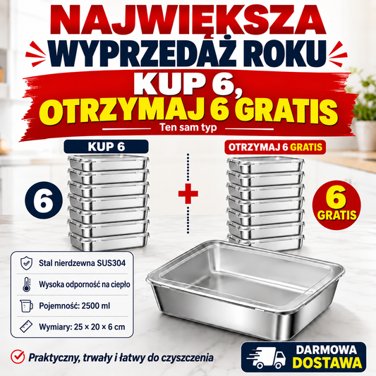 Pojemnik na żywność ze stali nierdzewnej 304 o pojemności 2500 ml – Bezpieczne i praktyczne rozwiązanie do przechowywania żywności (25 × 20 × 6 cm)