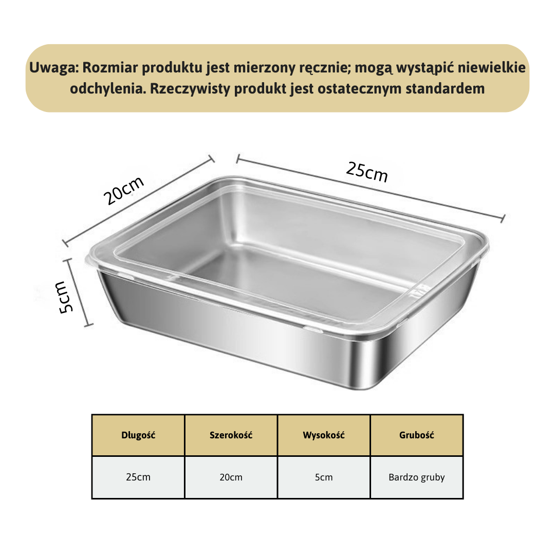 Pojemnik na żywność ze stali nierdzewnej 304 (25x20x5cm)