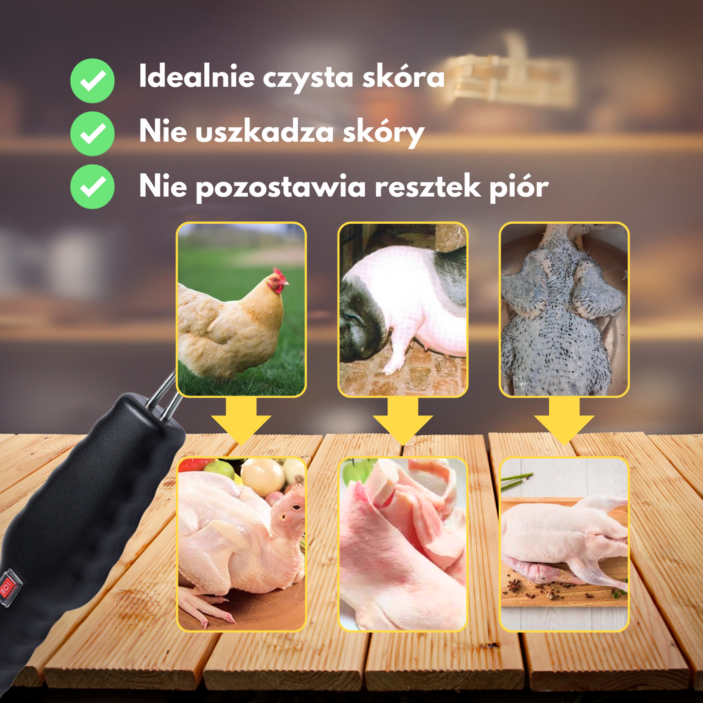Przenośna skubarka do drobiu – usuwa wszystkie pióra w kilka minut