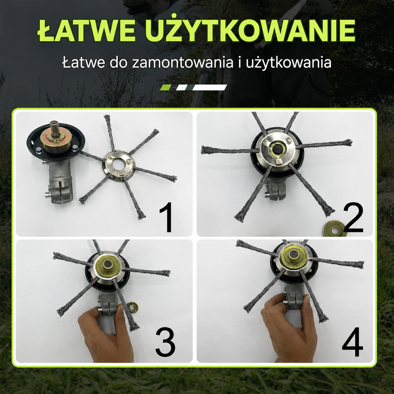 6-ramienna głowica tnąca z wytrzymałej, plecionej linki stalowej